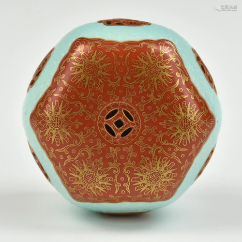 Chinese Gilt Iron Red Turquoise Paper Weight, ROC