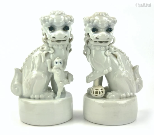 Pair of Chinese White Glazed Lion, ROC Period