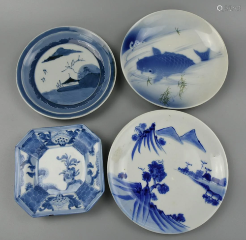 (4) Small Blue & White Japanese Plates,19-20th C.