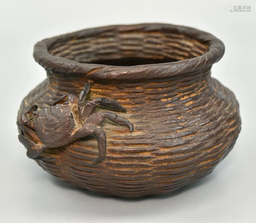 Japanese Bronze Basket w/ Crab, Meiji Period