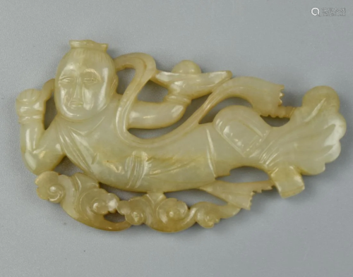 Chinese White Jade Pendant of Flying Figure