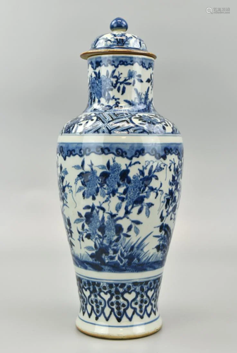 Chinese Export Blue & White Vase w/ Cover,19th C.