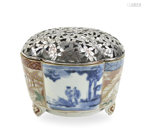 Japanese Imari Censer with Silver Cover,Meiji P.