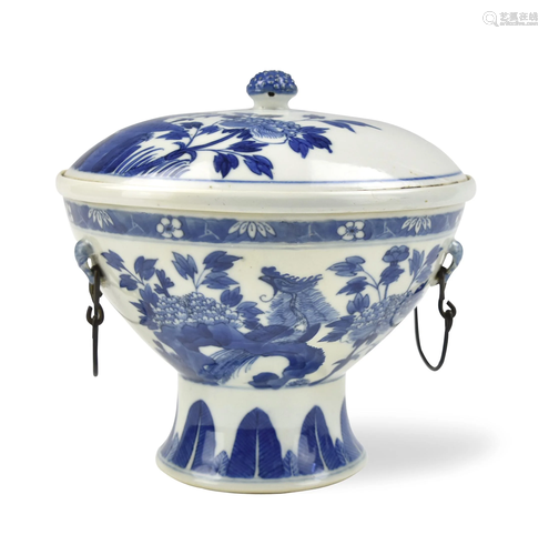 Chinese Blue & White Covered Stem Bowl, 19th C.