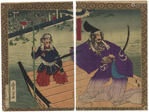 Toyonobu, Boat, Warrior, Japanese Woodblock Print