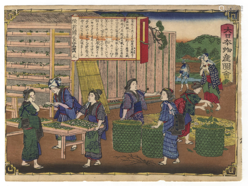 Hiroshige III, Silk Making, Japanese Woodblock Print