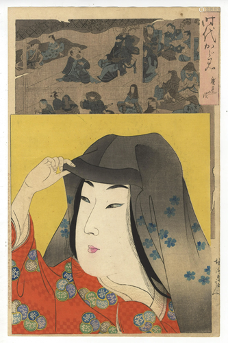 Chikanobu, Beauty, Veil, Japanese Woodblock Print