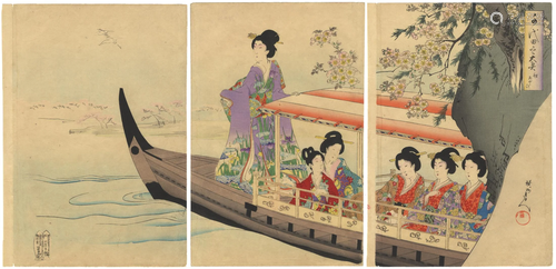 Chikanobu, Boat Excursion, Japanese Woodblock Print