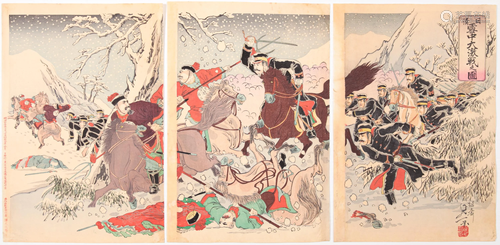 Nobukazu, Great Battle, Snow, Japanese Woodblock Print