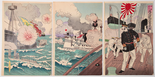 Chikanobu, Naval Battle, Japanese Woodblock Print