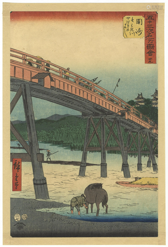 Hiroshige I, Okazaki, Tokaido, Japanese Woodblock Print