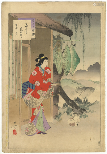 Toshikata, Teahouse, Beauty, Japanese Woodblock Print