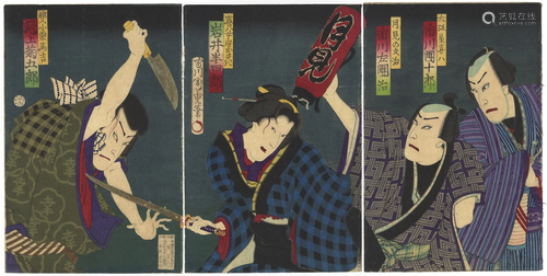 Chikashige, Kabuki Actors, Japanese Woodblock Print