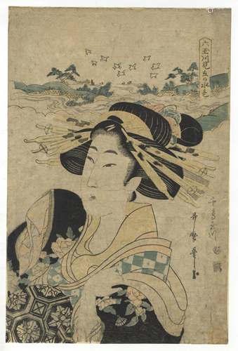 Utamaro II, Beauty, Courtesan, Japanese Woodblock Print