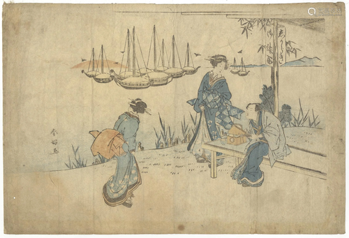 Shunko II, Tea House, Japanese Woodblock Print