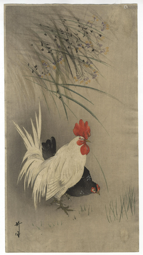 Kogyo Tsukioka, Rooster, Japanese Woodblock Print