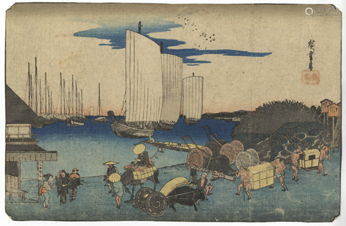 Hiroshige I, Evening View, Japanese Woodblock Print