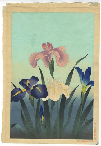 Bakufu Ono, Iris, Japanese Woodblock Print