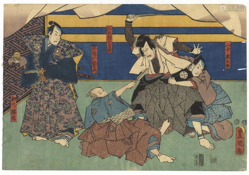 Toyokuni III, Kabuki, Fight, Japanese Woodblock Print