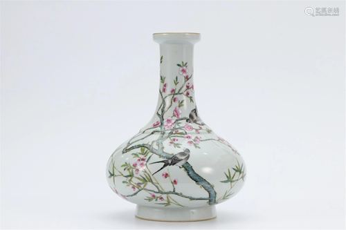 A FAMILLE ROSE FLOWER-AND-BIRD PORCELAIN VASE