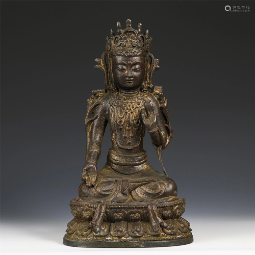 A CHINESE GOLD PAINTED BRONZE AVALOKITESVARA