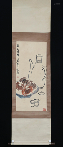 A CHINESE SCROLL PAINTING OF CRABS