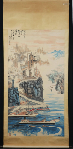 A CHINESE LANDSCAPE PAINTING HANGING SCROLL