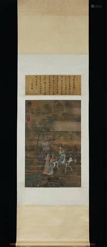 A CHINESE SCROLL PAINTING OF FIGURES STORY