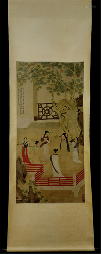 A CHINESE SCROLL PAINTING OF LADIES