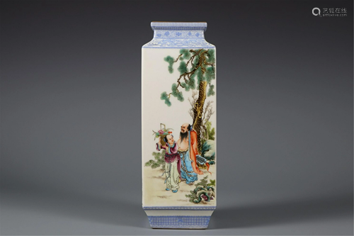 A FALANGCAI FIGURES STORY SQUARE VASE