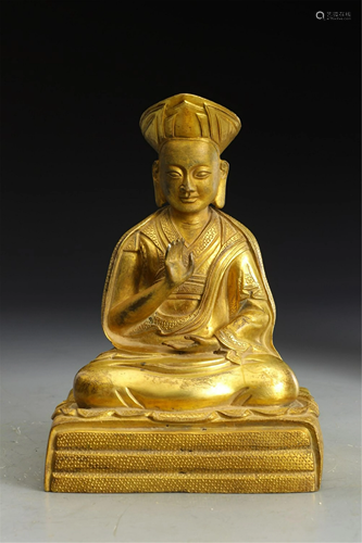 A QING STYLE GILT BRONZE SEATED HUTUKTA