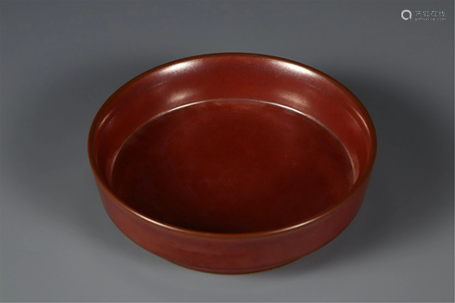 A RED GLAZE PORCELAIN BRUSH WASHER