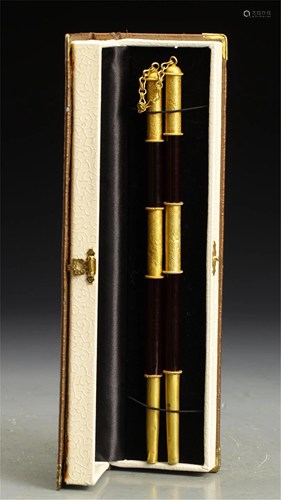 PAIR OF GOLD MOUNTED GLASS CHOPSTICKS