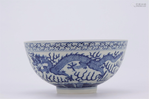 A BLUE AND WHITE DRAGON PORCELAIN BOWL