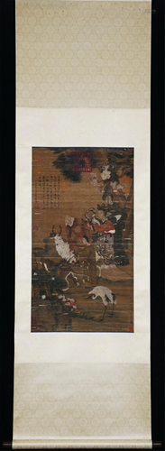 A CHINESE SCROLL PAINTING OF FIGURES STORY