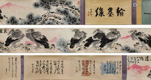 A CHINESE SCROLL PAINTING OF EAGLES