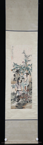 A CHINESE SCROLL PAINTING OF LADIES