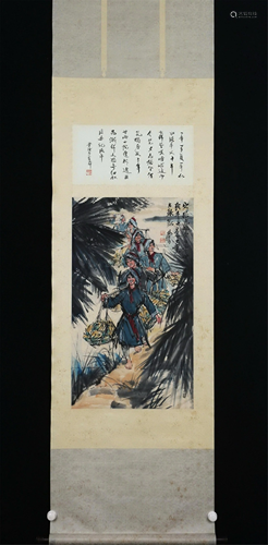 A CHINESE SCROLL PAINTING OF FIGURES STORY