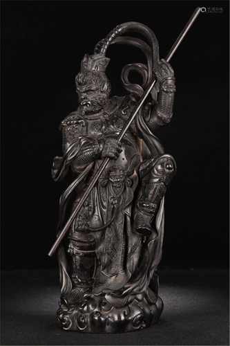 A HARDWOOD CARVED FIGURINE OF THE MONKEY KING