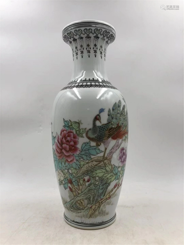 A FAMILLE ROSE PHOENIX-AND-FLOWER VASE