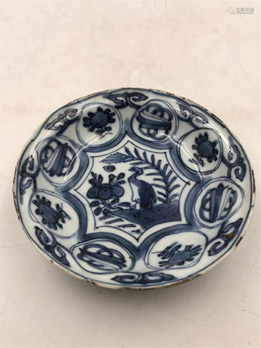 A BLUE AND WHITE FLOWER-AND-BIRD PLATE