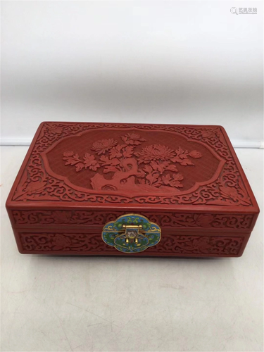 A CARVED RED LACQUER LIDDED JEWEL BOX