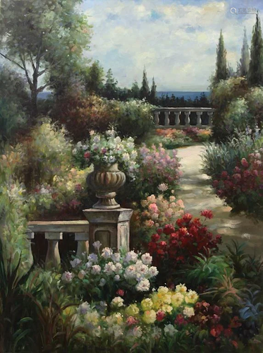 OIL PAINTING ON CANVAS OF A GARDEN VIEW