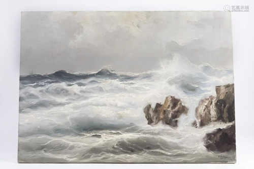 OIL ON CANVAS OF OCEAN WAVES BY B. BERAN