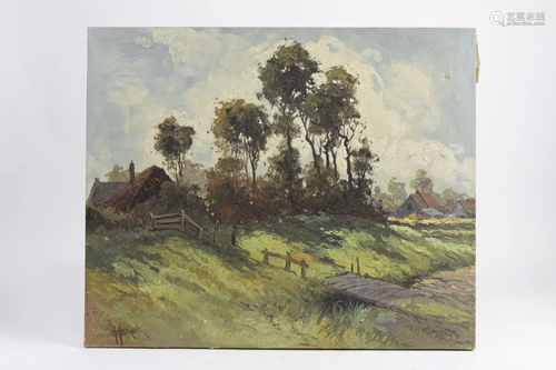 OIL PAINTING OF A LANDSCAPE BY H. HIENSCH