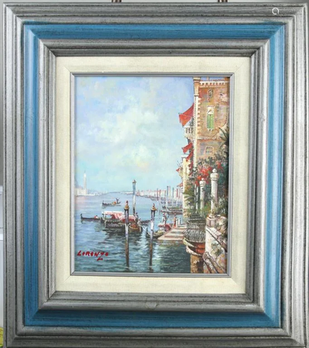 FRAMED OIL ON CANVAS PAINTING OF A CANAL CITY