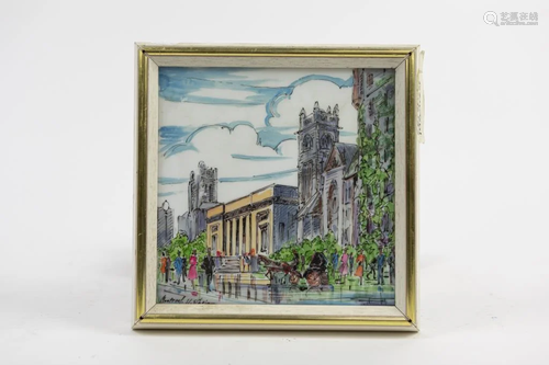 FRAMED PORCELAIN PAINTING OF MONTREAL