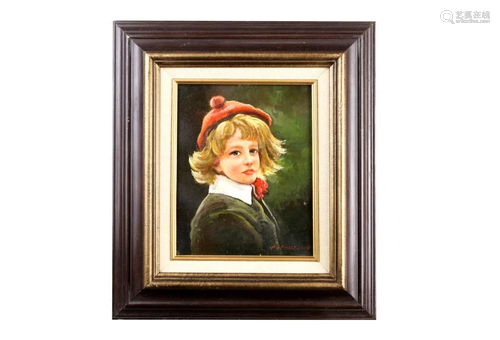 FRAMED OIL ON CANVAS PAINTING OF A LITTLE BOY