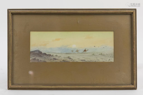 FRAMED WATERCOLOR PAINTING OF A DESERT SCENE