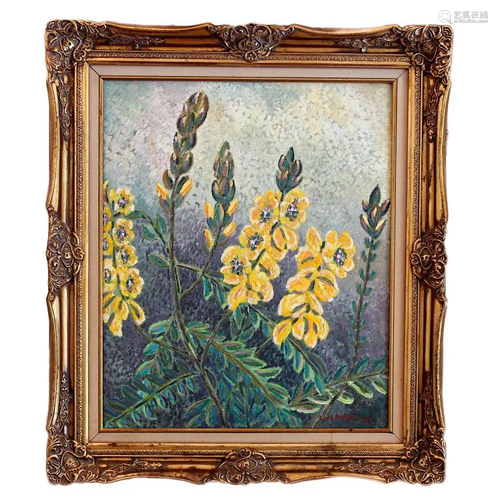 OIL PAINTING ON CANVAS OF YELLOW FLOWERS